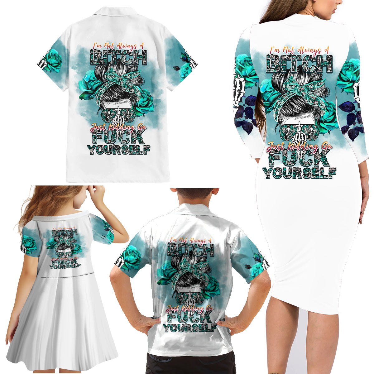 Im Not Always A Bitch Just Kidding Go Fuck Yourself Family Matching Long Sleeve Bodycon Dress and Hawaiian Shirt - Wonder Print Shop