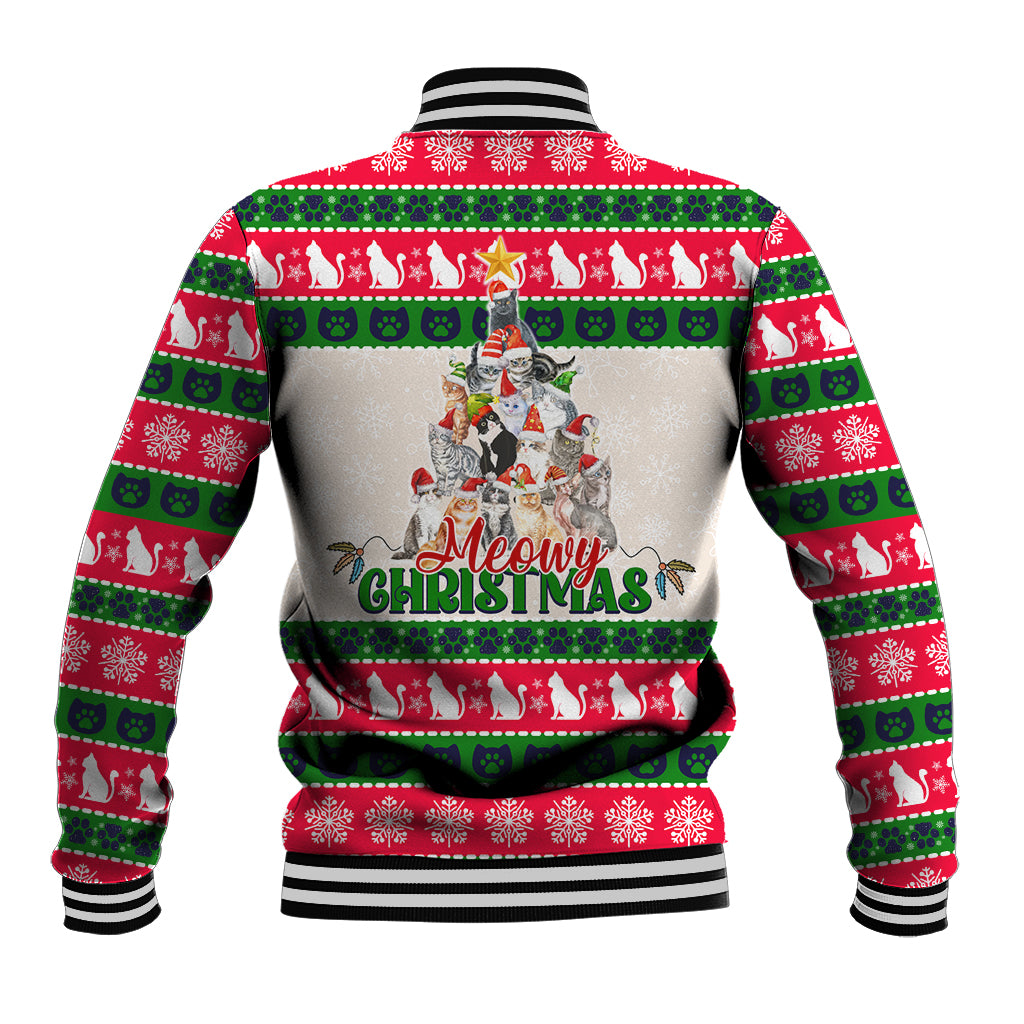 Merry Christmas Cat Baseball Jacket Meowy Catmas Xmas Tree - Wonder Print Shop