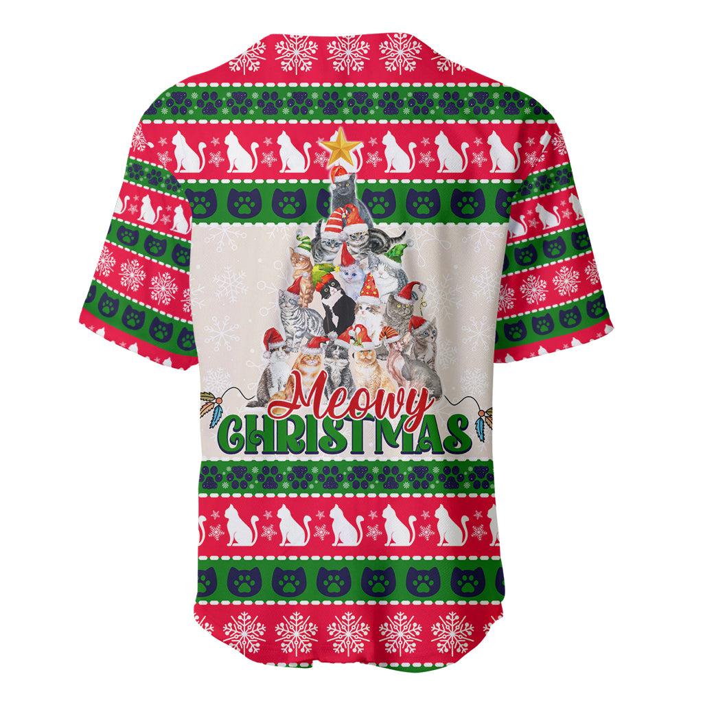 Merry Christmas Cat Baseball Jersey Meowy Catmas Xmas Tree - Wonder Print Shop
