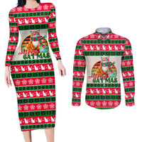 Merry Christmas Cat Couples Matching Long Sleeve Bodycon Dress and Long Sleeve Button Shirt Meowy Catmas Xmas Tree - Wonder Print Shop