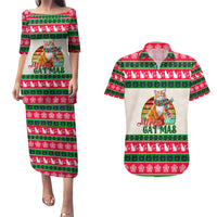 Merry Christmas Cat Couples Matching Puletasi Dress and Hawaiian Shirt Meowy Catmas Xmas Tree - Wonder Print Shop