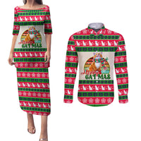 Merry Christmas Cat Couples Matching Puletasi Dress and Long Sleeve Button Shirt Meowy Catmas Xmas Tree - Wonder Print Shop