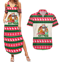 Merry Christmas Cat Couples Matching Summer Maxi Dress and Hawaiian Shirt Meowy Catmas Xmas Tree - Wonder Print Shop