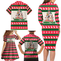 Merry Christmas Cat Family Matching Long Sleeve Bodycon Dress and Hawaiian Shirt Meowy Catmas Xmas Tree - Wonder Print Shop