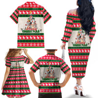 Merry Christmas Cat Family Matching Off Shoulder Long Sleeve Dress and Hawaiian Shirt Meowy Catmas Xmas Tree - Wonder Print Shop