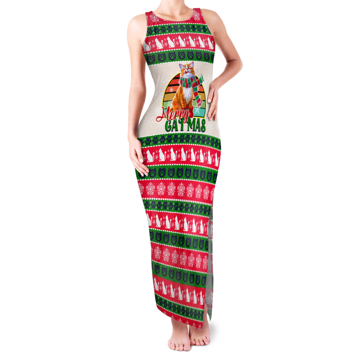 Merry Christmas Cat Family Matching Tank Maxi Dress and Hawaiian Shirt Meowy Catmas Xmas Tree - Wonder Print Shop