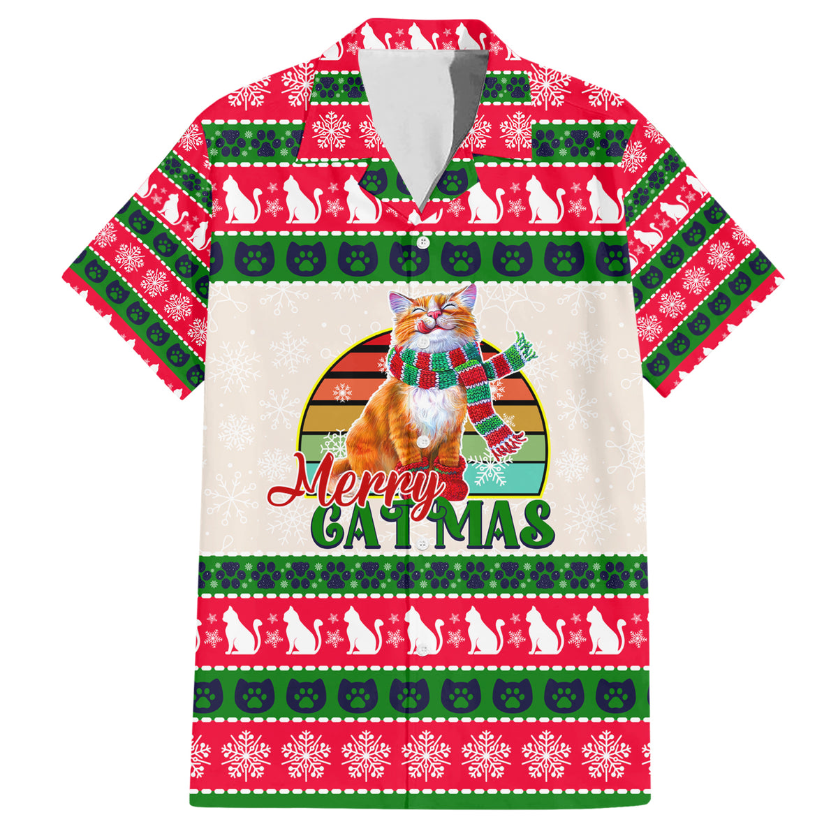 Merry Christmas Cat Hawaiian Shirt Meowy Catmas Xmas Tree - Wonder Print Shop