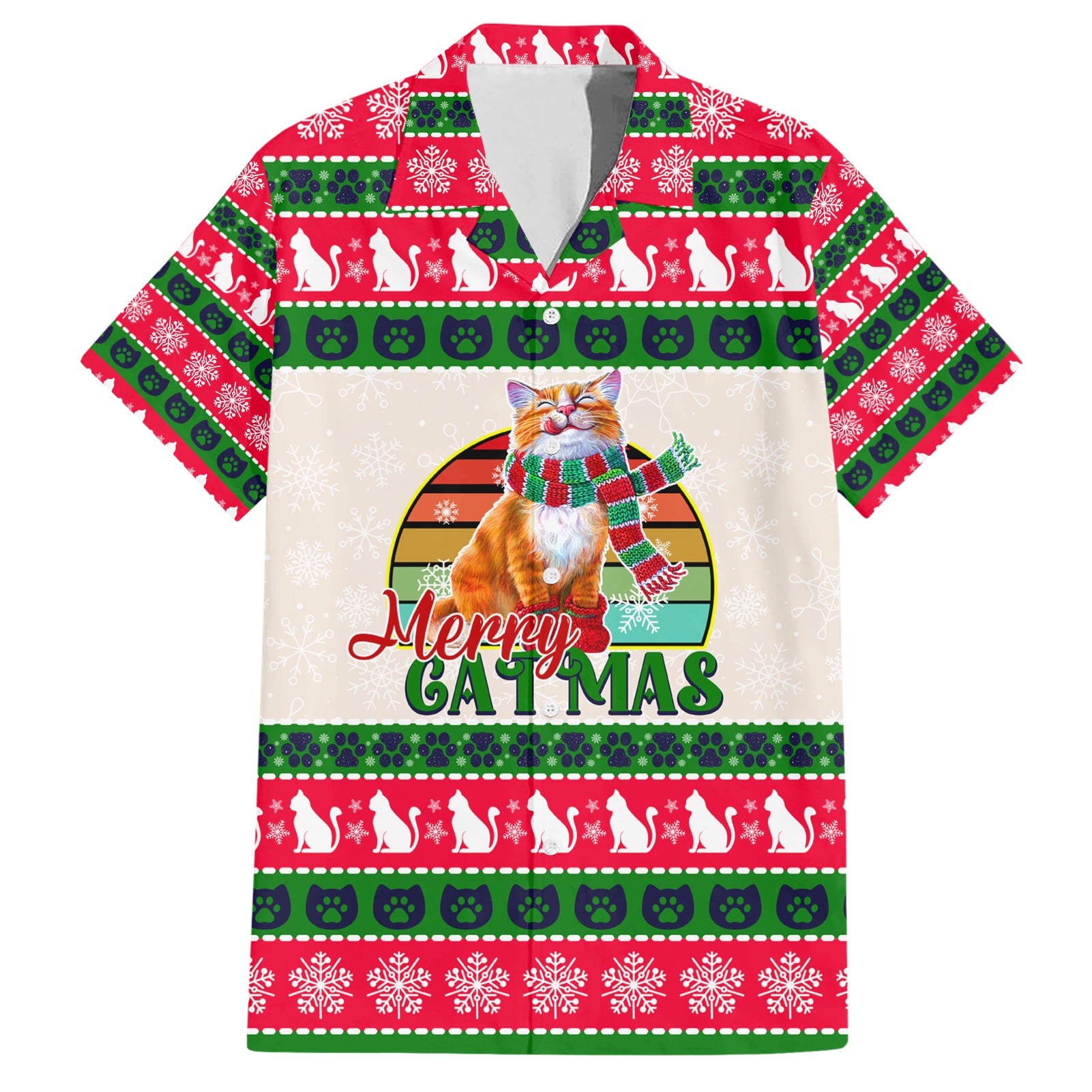 Merry Christmas Cat Hawaiian Shirt Meowy Catmas Xmas Tree - Wonder Print Shop