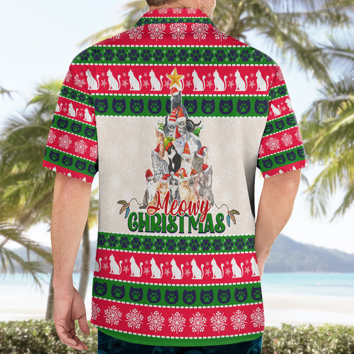 Merry Christmas Cat Hawaiian Shirt Meowy Catmas Xmas Tree - Wonder Print Shop