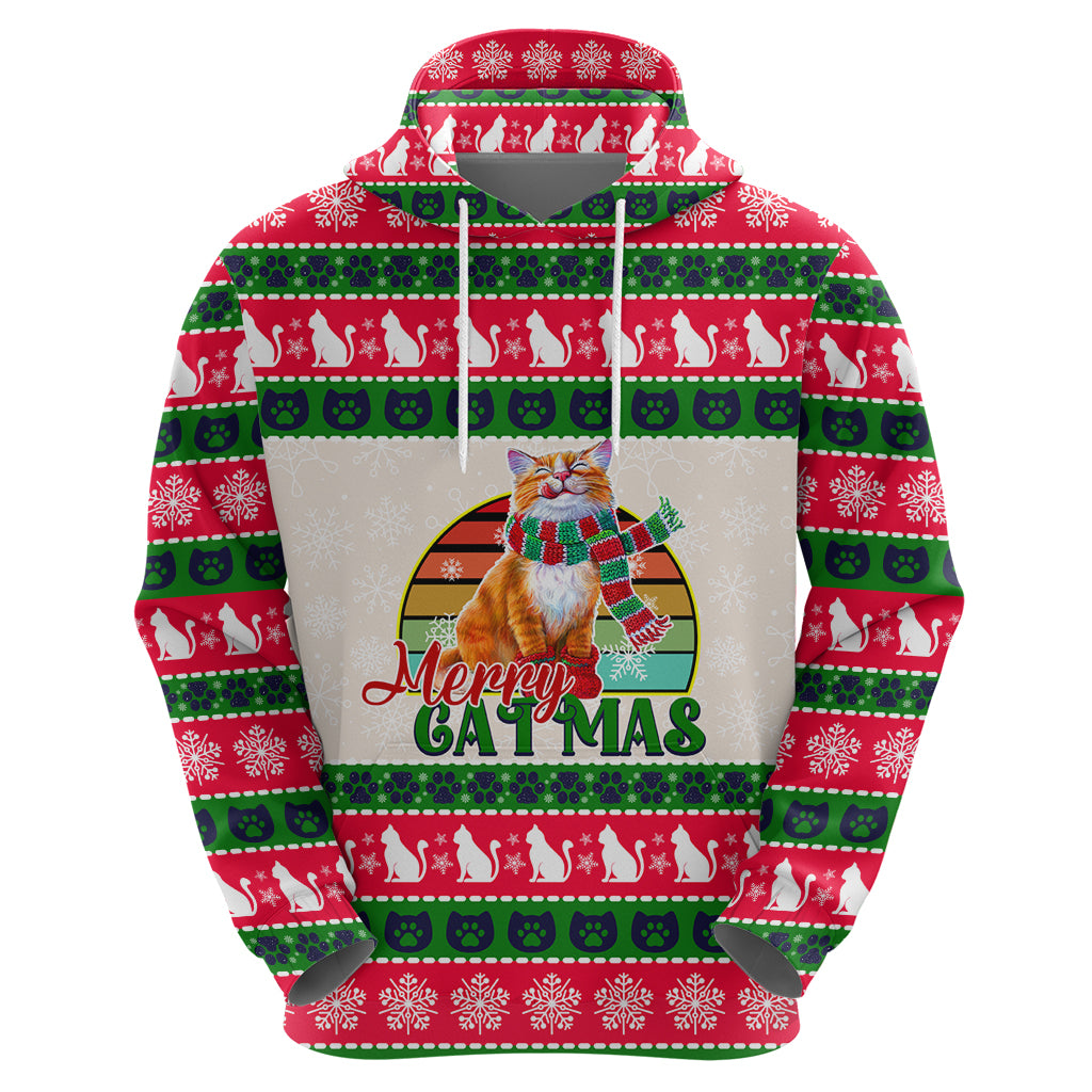 Merry Christmas Cat Hoodie Meowy Catmas Xmas Tree - Wonder Print Shop
