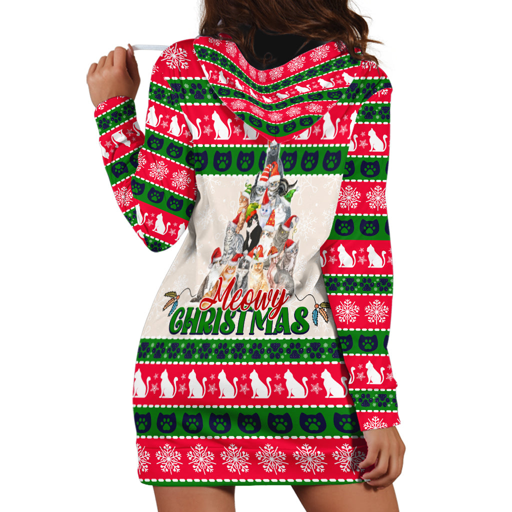 Merry Christmas Cat Hoodie Dress Meowy Catmas Xmas Tree - Wonder Print Shop