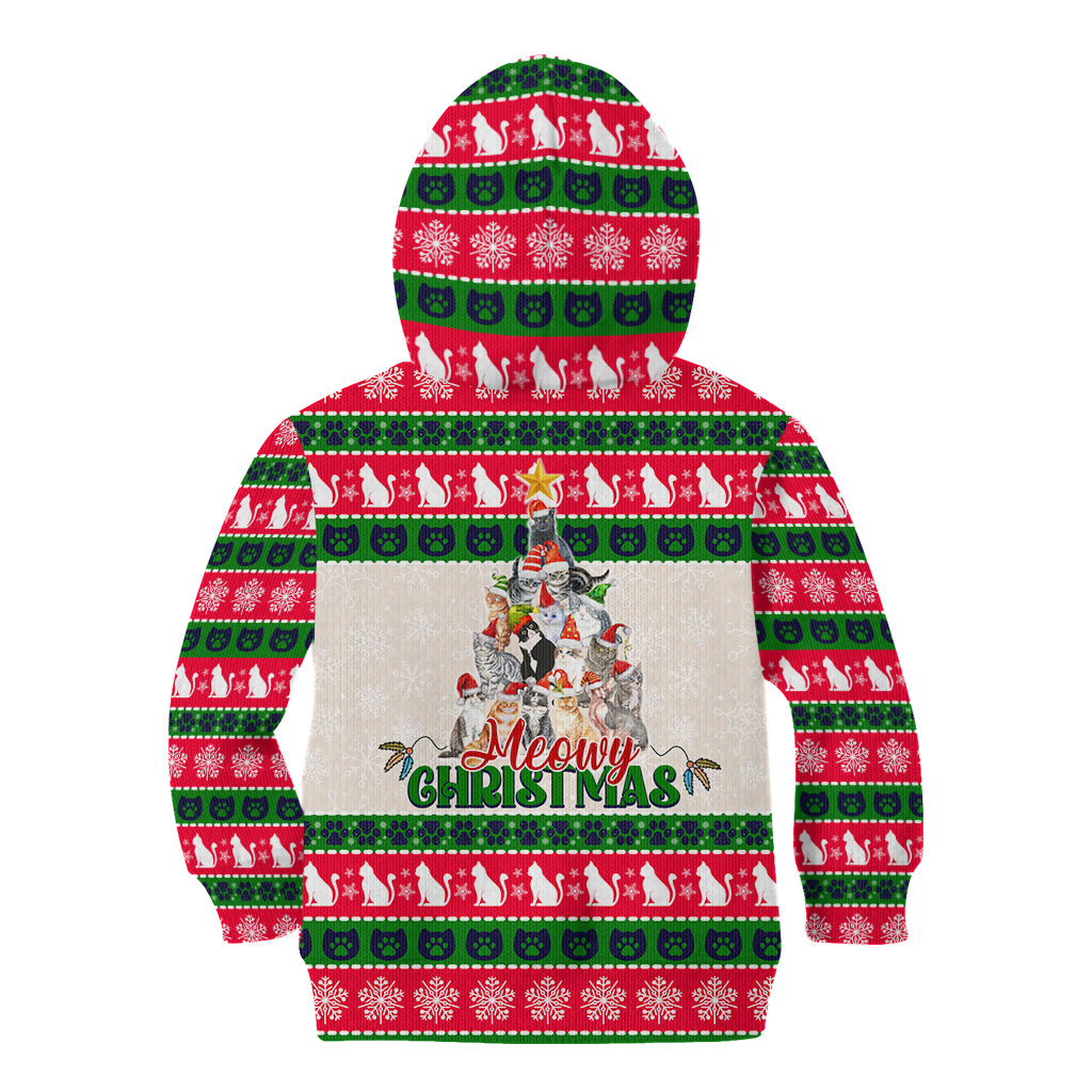 Merry Christmas Cat Kid Hoodie Meowy Catmas Xmas Tree - Wonder Print Shop