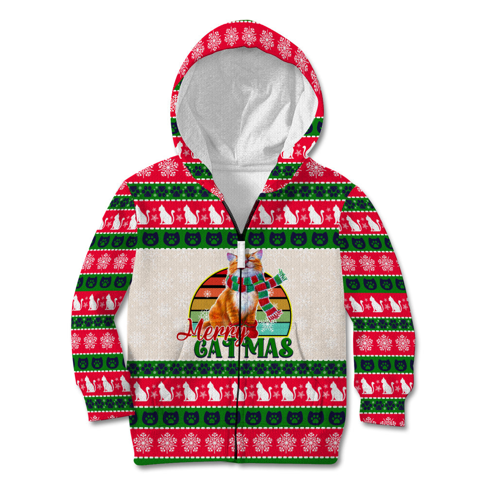 Merry Christmas Cat Kid Hoodie Meowy Catmas Xmas Tree - Wonder Print Shop