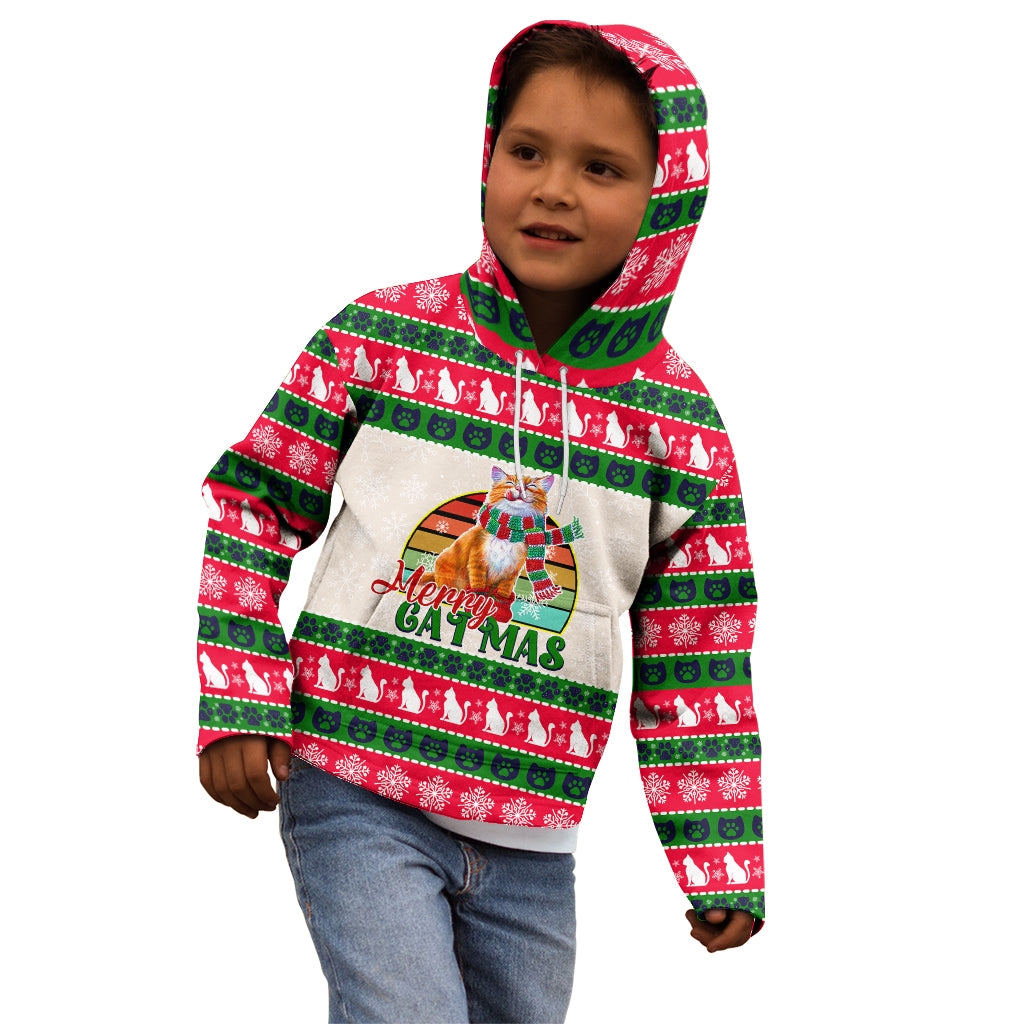 Merry Christmas Cat Kid Hoodie Meowy Catmas Xmas Tree - Wonder Print Shop