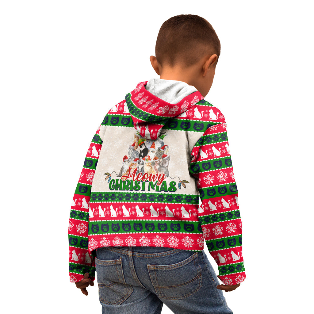Merry Christmas Cat Kid Hoodie Meowy Catmas Xmas Tree - Wonder Print Shop