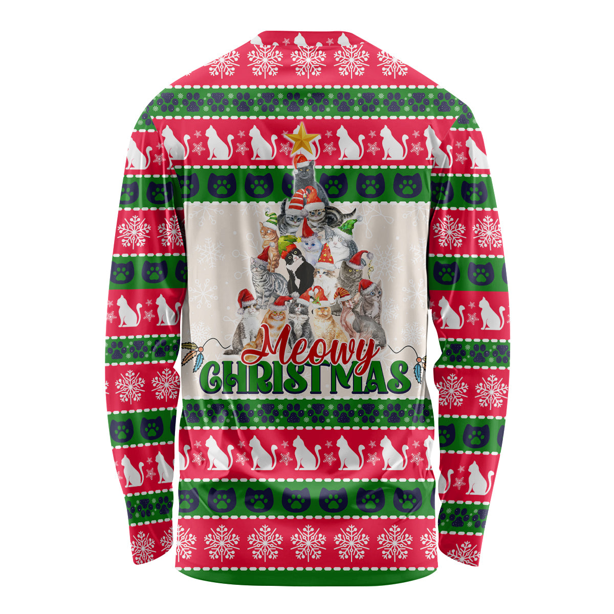 Merry Christmas Cat Long Sleeve Shirt Meowy Catmas Xmas Tree - Wonder Print Shop