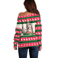 Merry Christmas Cat Off Shoulder Sweater Meowy Catmas Xmas Tree - Wonder Print Shop
