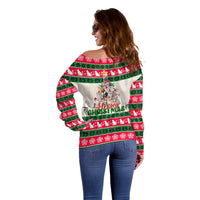 Merry Christmas Cat Off Shoulder Sweater Meowy Catmas Xmas Tree - Wonder Print Shop