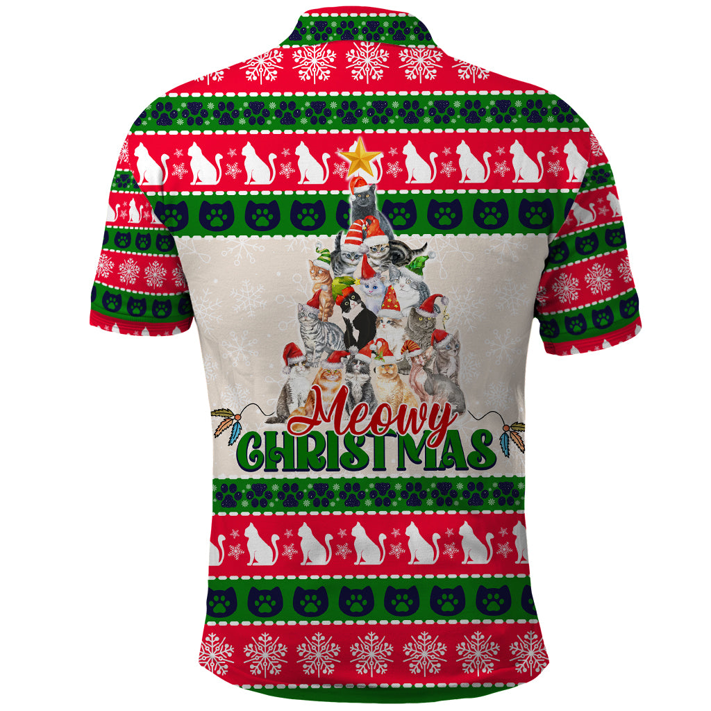 Merry Christmas Cat Polo Shirt Meowy Catmas Xmas Tree - Wonder Print Shop