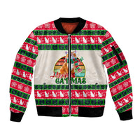 Merry Christmas Cat Sleeve Zip Bomber Jacket Meowy Catmas Xmas Tree - Wonder Print Shop