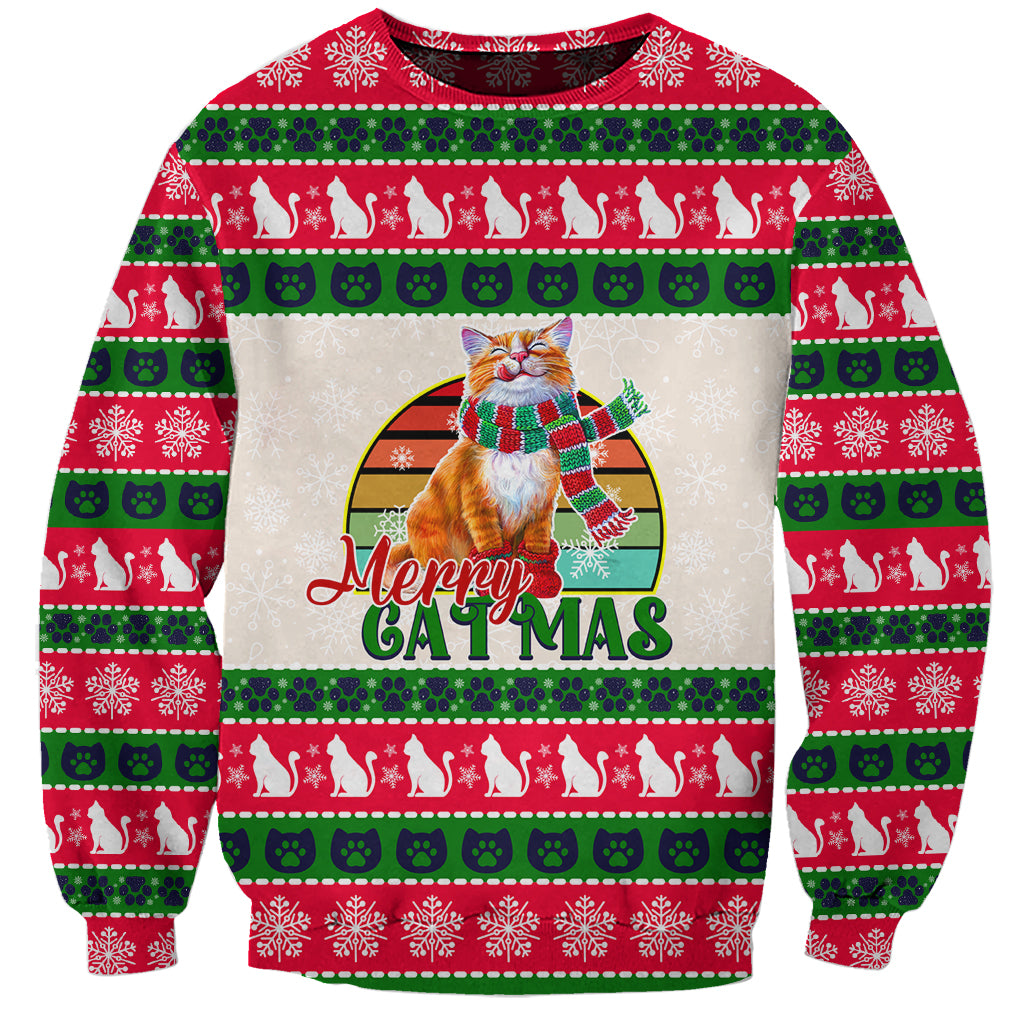 Merry Christmas Cat Sweatshirt Meowy Catmas Xmas Tree - Wonder Print Shop