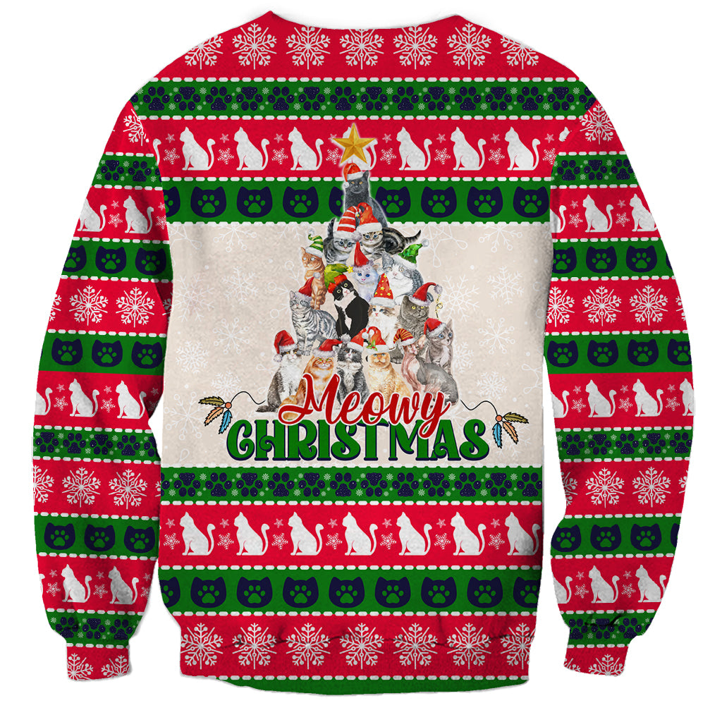 Merry Christmas Cat Sweatshirt Meowy Catmas Xmas Tree - Wonder Print Shop