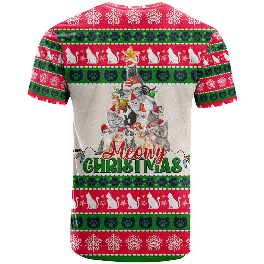 Merry Christmas Cat T Shirt Meowy Catmas Xmas Tree - Wonder Print Shop