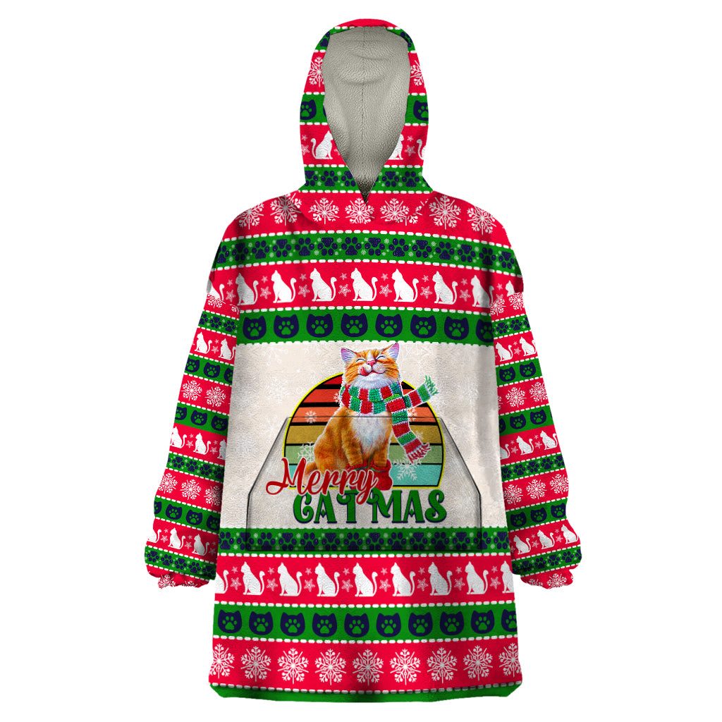 Merry Christmas Cat Wearable Blanket Hoodie Meowy Catmas Xmas Tree - Wonder Print Shop