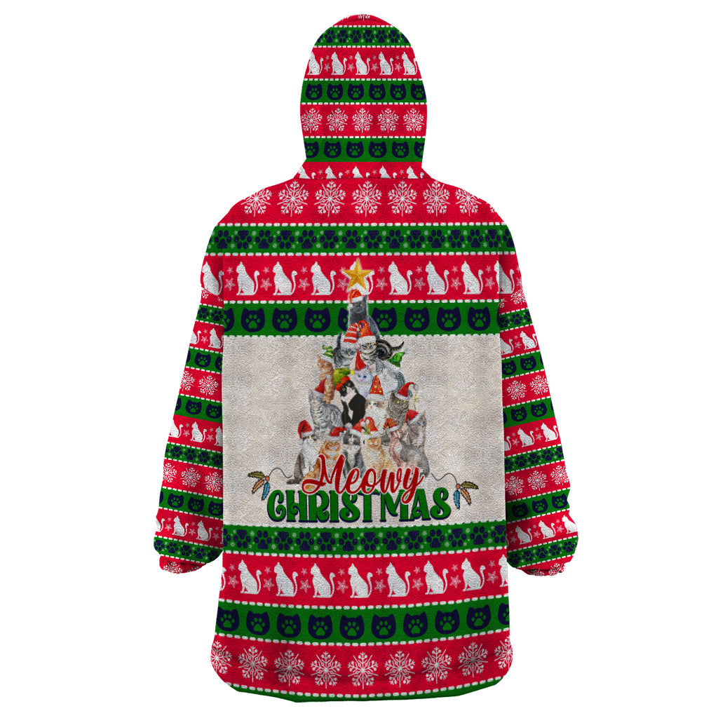 Merry Christmas Cat Wearable Blanket Hoodie Meowy Catmas Xmas Tree - Wonder Print Shop