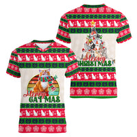 Merry Christmas Cat Women V Neck T Shirt Meowy Catmas Xmas Tree - Wonder Print Shop