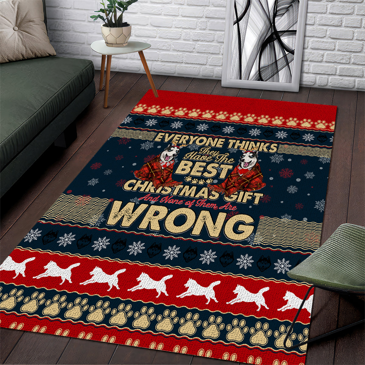 Merry Wet Nosemas Area Rug Christmas Husky - Wonder Print Shop