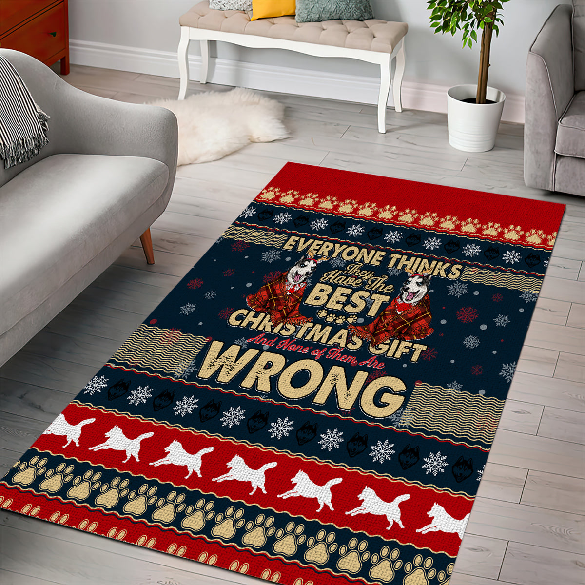 Merry Wet Nosemas Area Rug Christmas Husky - Wonder Print Shop