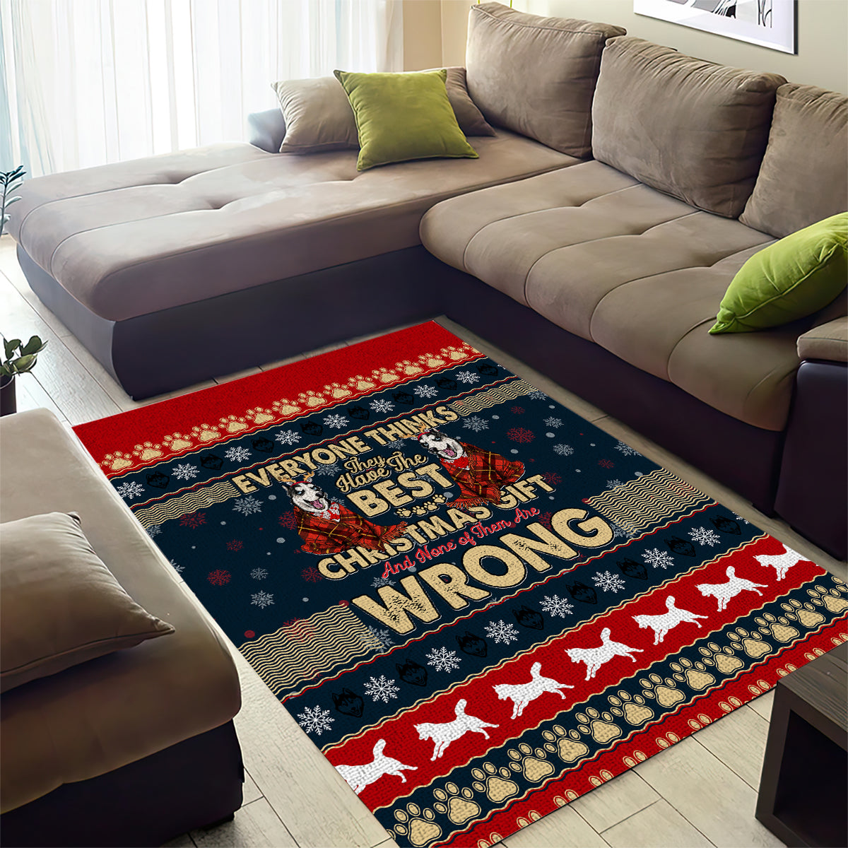 Merry Wet Nosemas Area Rug Christmas Husky - Wonder Print Shop