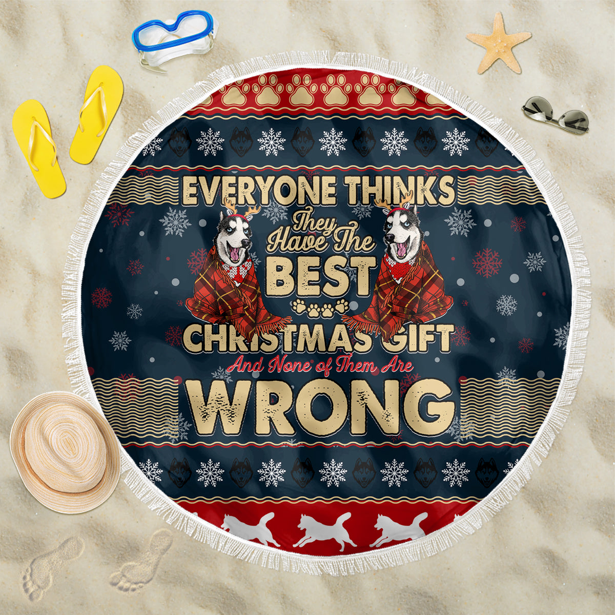 Merry Wet Nosemas Beach Blanket Christmas Husky - Wonder Print Shop