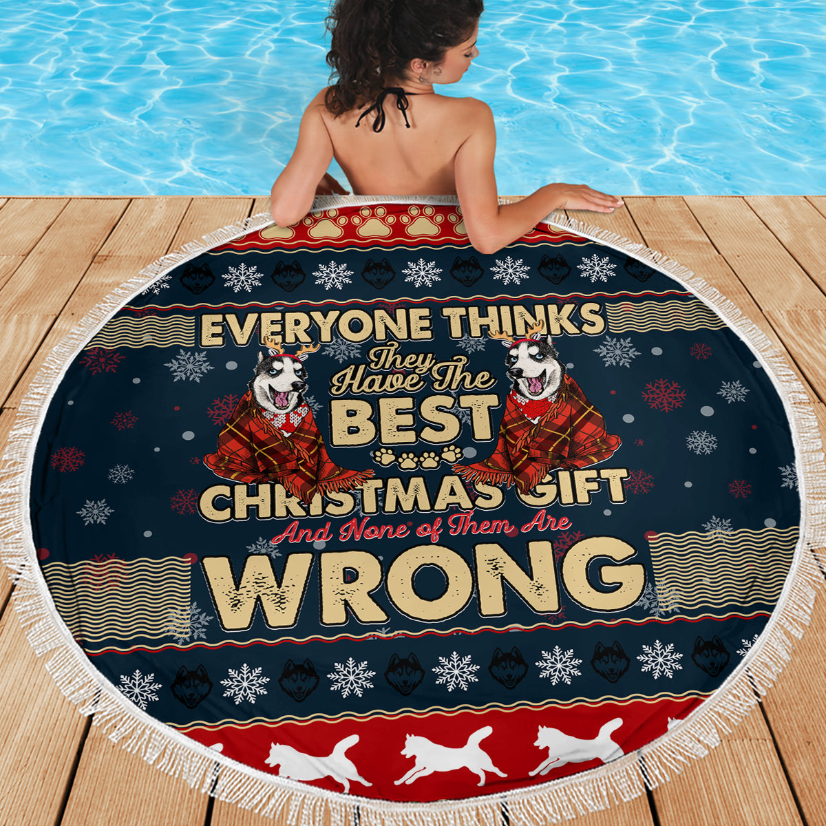 Merry Wet Nosemas Beach Blanket Christmas Husky - Wonder Print Shop