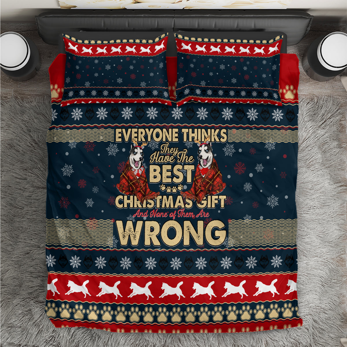 Merry Wet Nosemas Bedding Set Christmas Husky - Wonder Print Shop