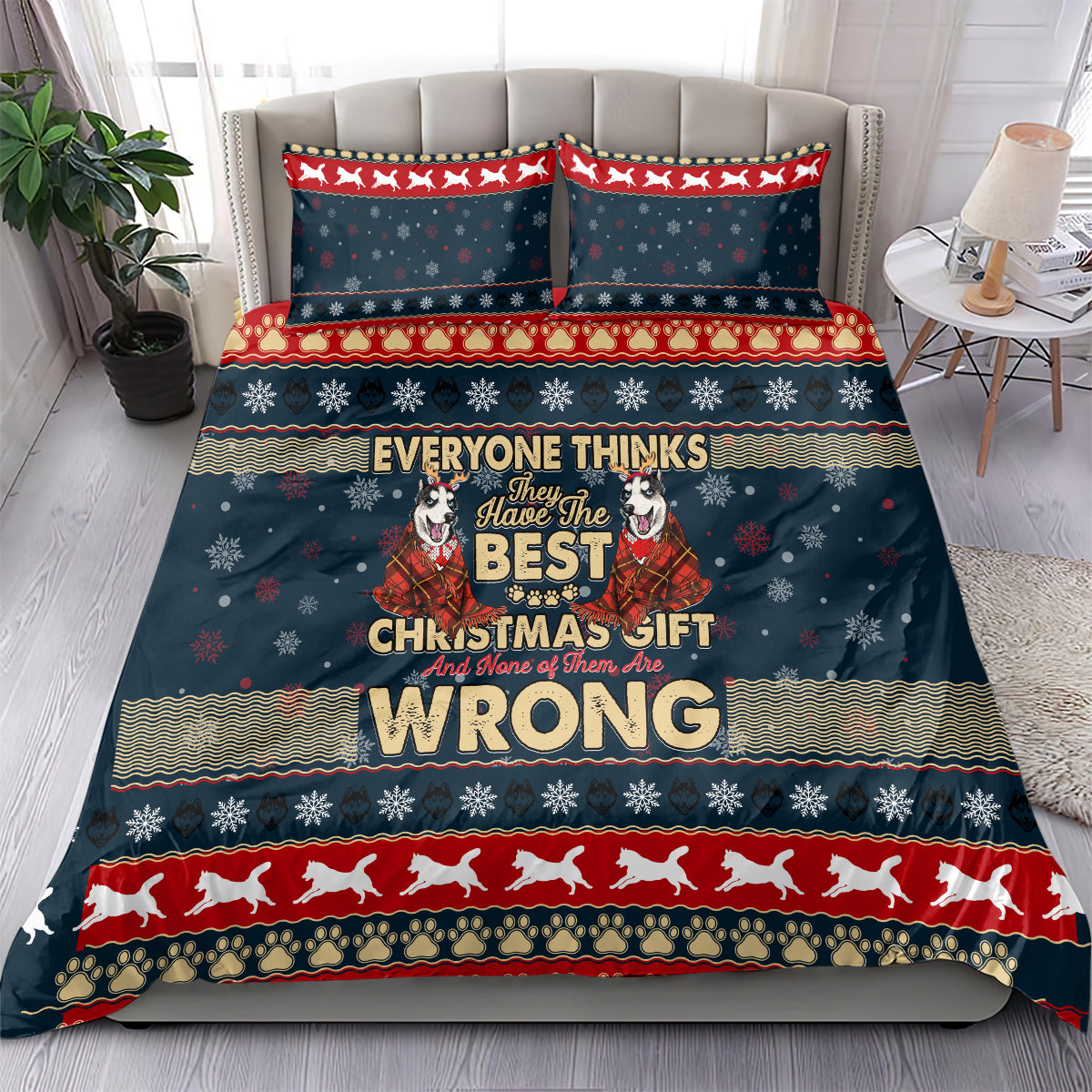 Merry Wet Nosemas Bedding Set Christmas Husky - Wonder Print Shop