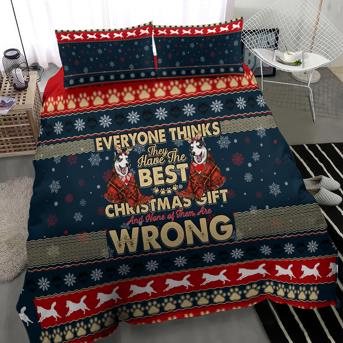 Merry Wet Nosemas Bedding Set Christmas Husky - Wonder Print Shop