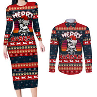 Merry Wet Nosemas Couples Matching Long Sleeve Bodycon Dress and Long Sleeve Button Shirt Christmas Husky - Wonder Print Shop