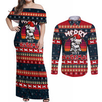 Merry Wet Nosemas Couples Matching Off Shoulder Maxi Dress and Long Sleeve Button Shirt Christmas Husky - Wonder Print Shop