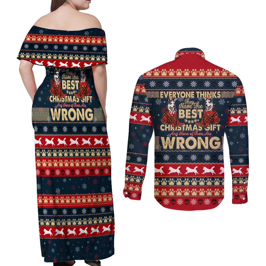 Merry Wet Nosemas Couples Matching Off Shoulder Maxi Dress and Long Sleeve Button Shirt Christmas Husky - Wonder Print Shop