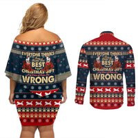 Merry Wet Nosemas Couples Matching Off Shoulder Short Dress and Long Sleeve Button Shirt Christmas Husky - Wonder Print Shop