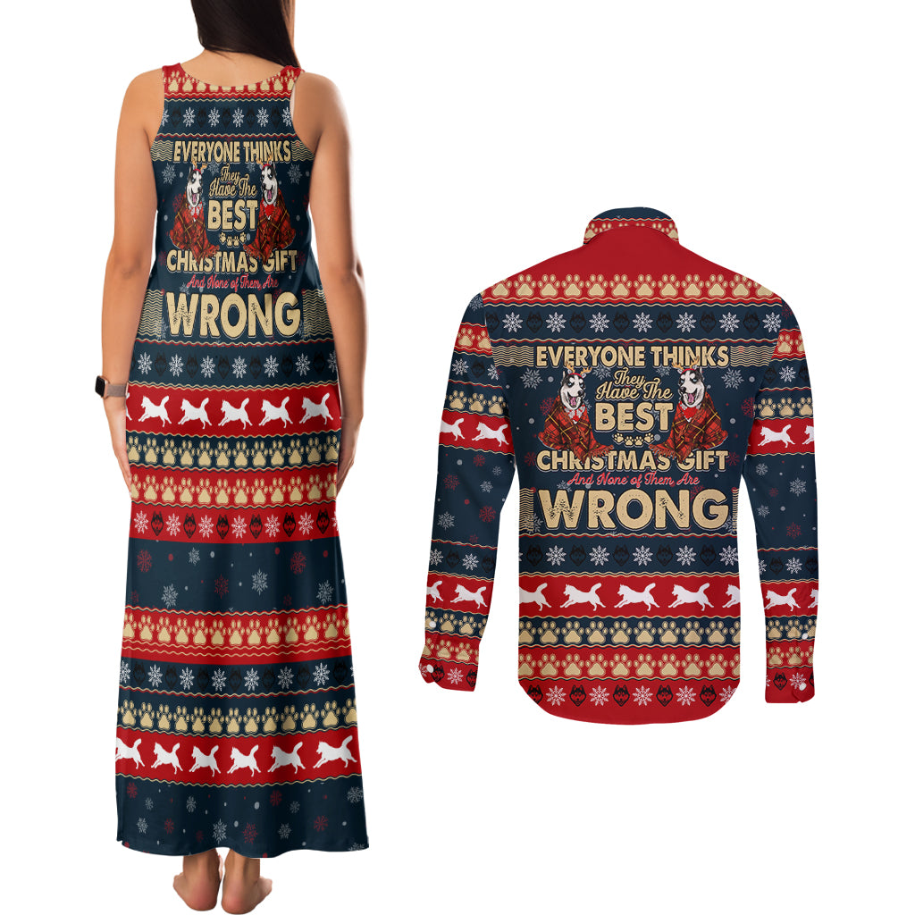 Merry Wet Nosemas Couples Matching Tank Maxi Dress and Long Sleeve Button Shirt Christmas Husky - Wonder Print Shop