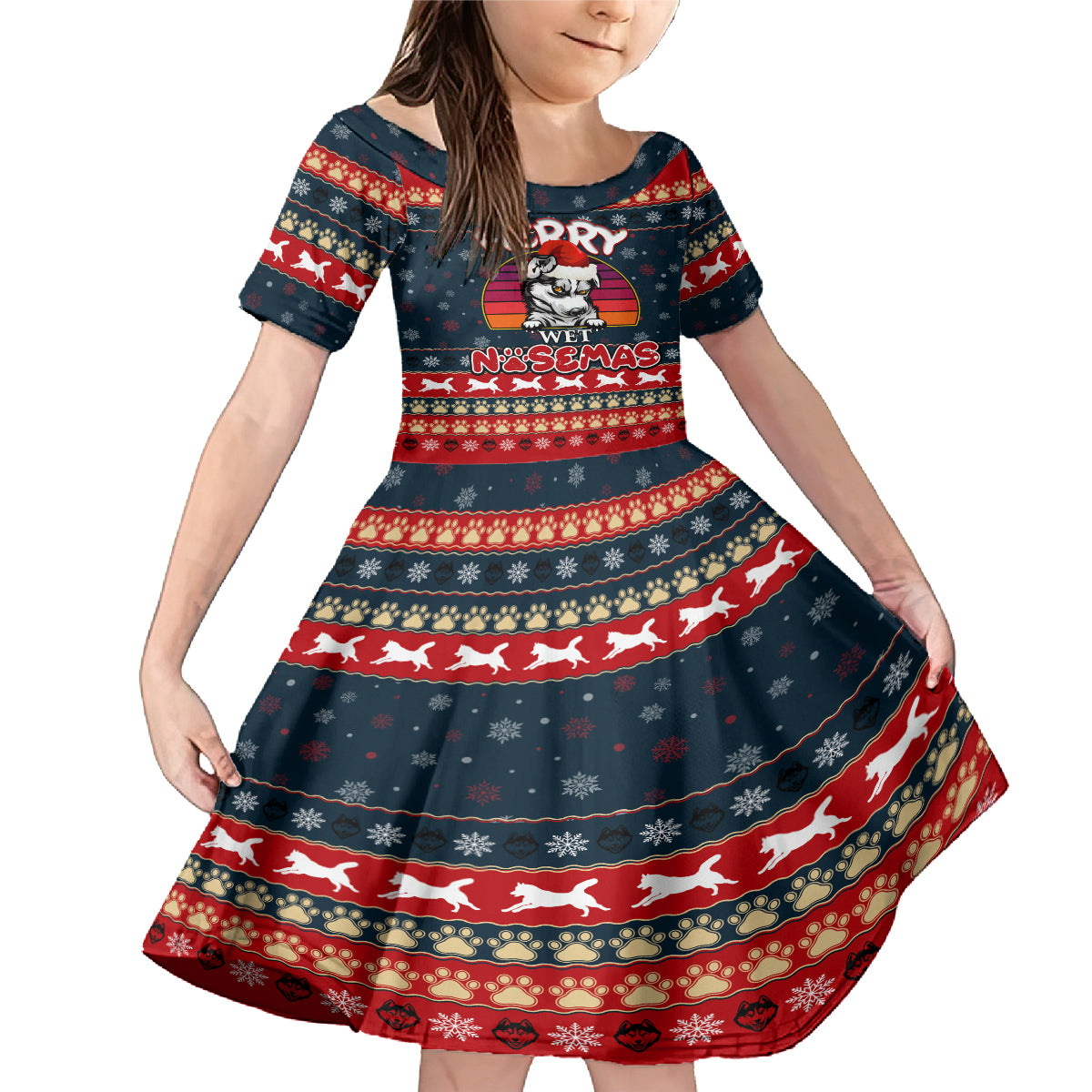 Merry Wet Nosemas Family Matching Mermaid Dress and Hawaiian Shirt Christmas Husky - Wonder Print Shop