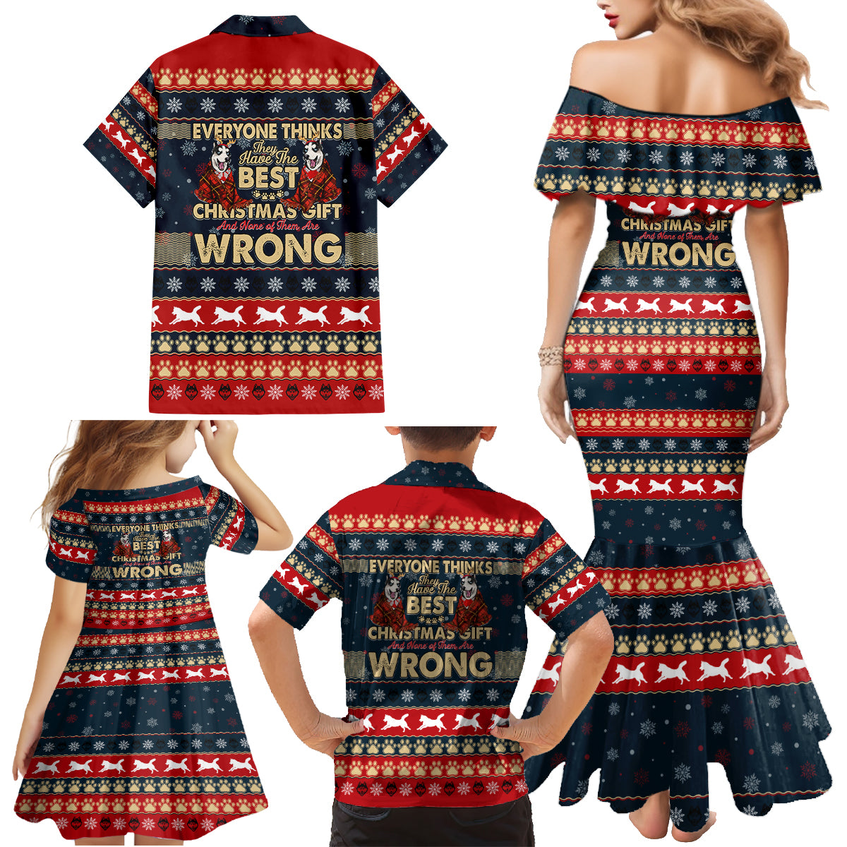 Merry Wet Nosemas Family Matching Mermaid Dress and Hawaiian Shirt Christmas Husky - Wonder Print Shop