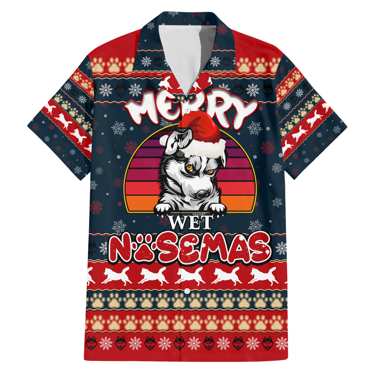 Merry Wet Nosemas Family Matching Mermaid Dress and Hawaiian Shirt Christmas Husky - Wonder Print Shop