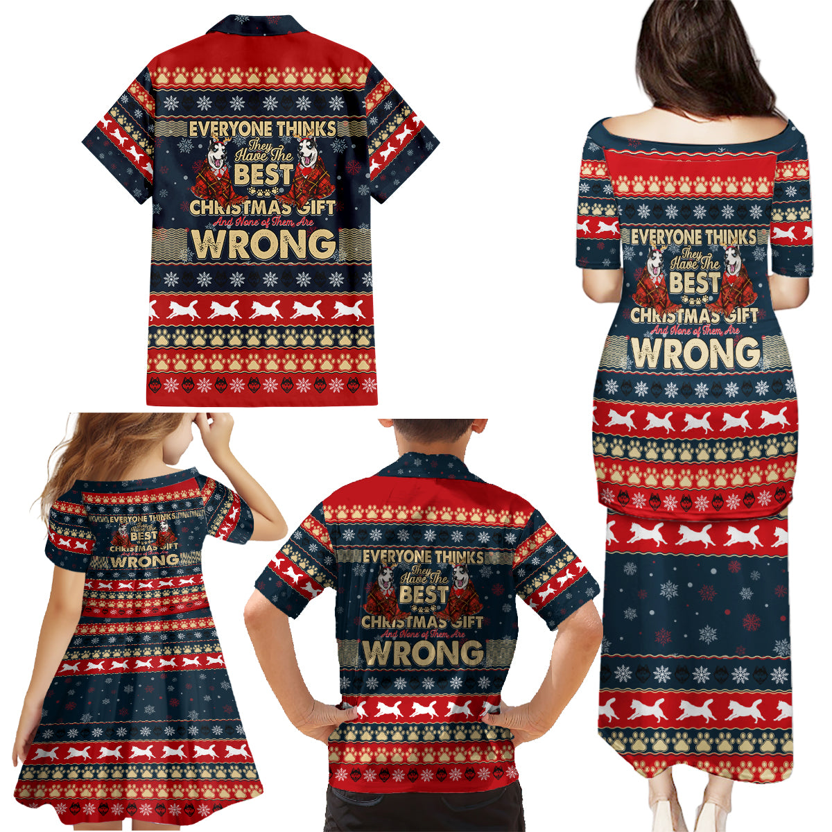 Merry Wet Nosemas Family Matching Puletasi Dress and Hawaiian Shirt Christmas Husky - Wonder Print Shop