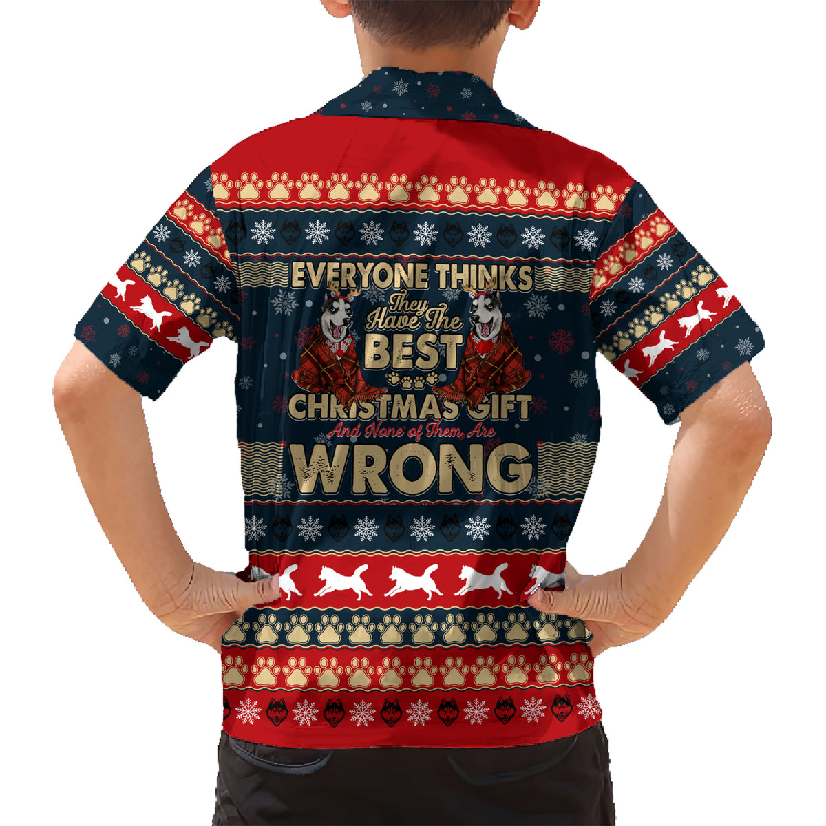 Merry Wet Nosemas Family Matching Short Sleeve Bodycon Dress and Hawaiian Shirt Christmas Husky - Wonder Print Shop