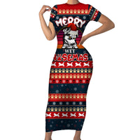 Merry Wet Nosemas Family Matching Short Sleeve Bodycon Dress and Hawaiian Shirt Christmas Husky - Wonder Print Shop