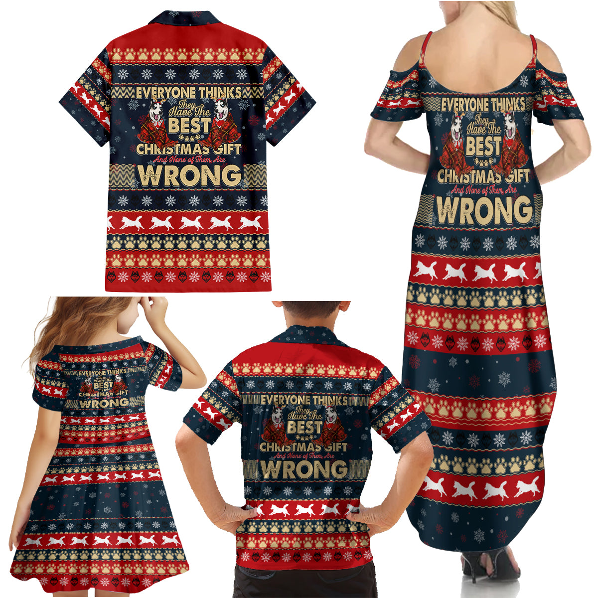 Merry Wet Nosemas Family Matching Summer Maxi Dress and Hawaiian Shirt Christmas Husky - Wonder Print Shop